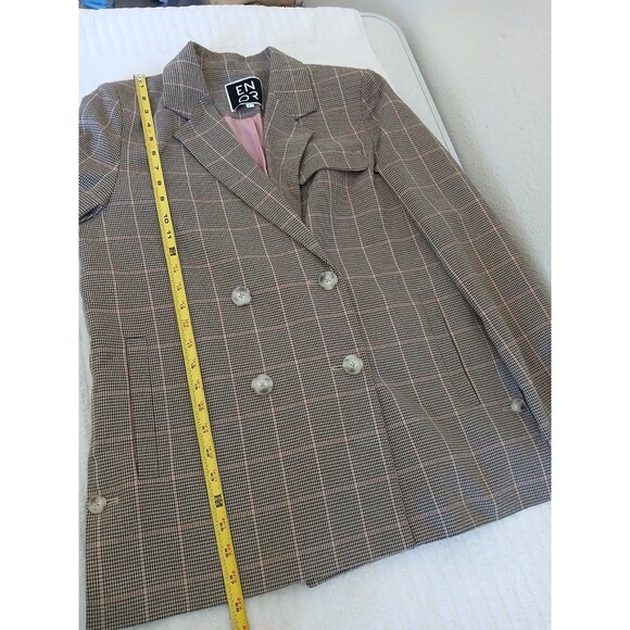 ENOR Womens Beige Plaid Double Breasted Blazer F  Career Office Chic Look - Picture 11 of 16